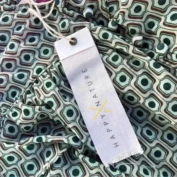 POET BLOUSE LONG SLEEVE 1/4 BUTTON RUFFLE BLOUSE TILE PATTERN Sz. Small - Picture 7 of 10